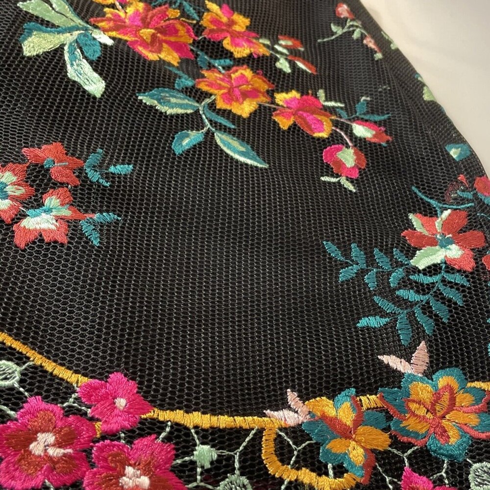 Top Shop Floral Embroidery Black Mini Skirt Mesh Layered Scalloped BOHO Size 2 - Picture 8 of 16